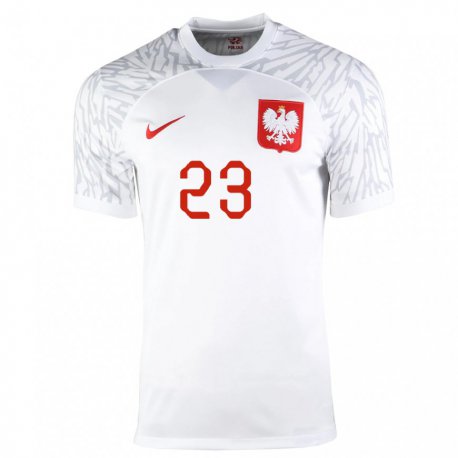 Kandiny Enfant Maillot Pologne Krzysztof Piatek #23 Blanc Tenues Domicile 22-24 T-shirt
