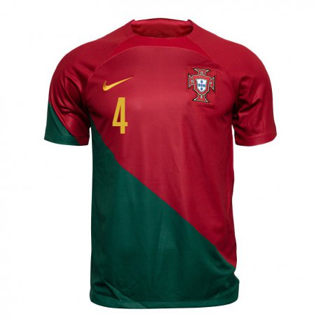 Kandiny Enfant Maillot Portugal Tiago Djalo #4 Rouge Vert Tenues Domicile 22-24 T-shirt