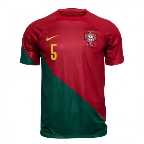 Kandiny Enfant Maillot Portugal Raphael Guerreiro #5 Rouge Vert Tenues Domicile 22-24 T-shirt