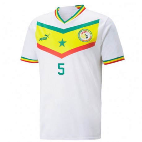 Kandiny Enfant Maillot Sénégal Idrissa Gueye #5 Blanc Tenues Domicile 22-24 T-shirt