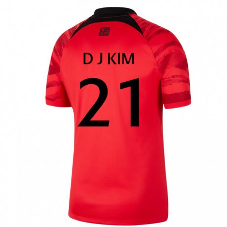 Kandiny Enfant Maillot Corée Du Sud Dong-jun Kim #21 Rouge Noir Tenues Domicile 22-24 T-shirt