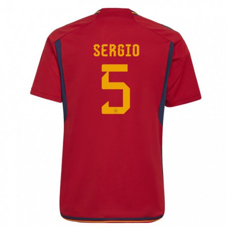 Kandiny Enfant Maillot Espagne Sergio Busquets #5 Rouge Tenues Domicile 22-24 T-shirt