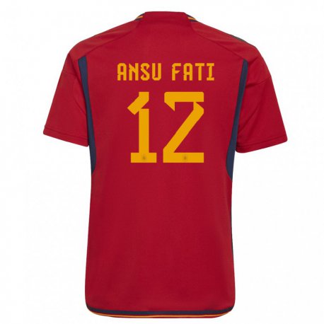 Kandiny Enfant Maillot Espagne Ansu Fati #12 Rouge Tenues Domicile 22-24 T-shirt