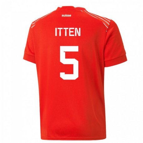 Kandiny Enfant Maillot Suisse Cedric Itten #5 Rouge Tenues Domicile 22-24 T-shirt