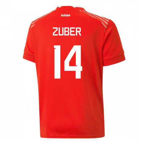Kandiny Enfant Maillot Suisse Steven Zuber #14 Rouge Tenues Domicile 22-24 T-shirt