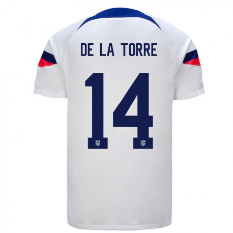 Kandiny Enfant Maillot États-unis Luca De La Torre #14 Blanc Tenues Domicile 22-24 T-shirt