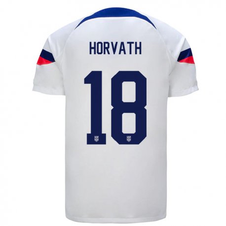 Kandiny Enfant Maillot États-unis Ethan Horvath #18 Blanc Tenues Domicile 22-24 T-shirt