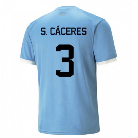 Kandiny Enfant Maillot Uruguay Sebastian Caceres #3 Bleue Tenues Domicile 22-24 T-shirt