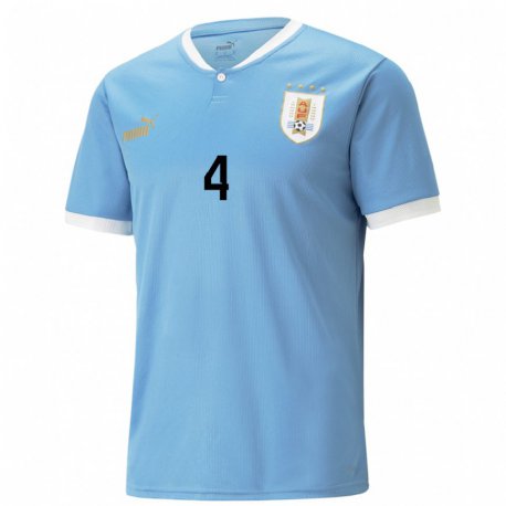 Kandiny Enfant Maillot Uruguay Ronald Araujo #4 Bleue Tenues Domicile 22-24 T-shirt