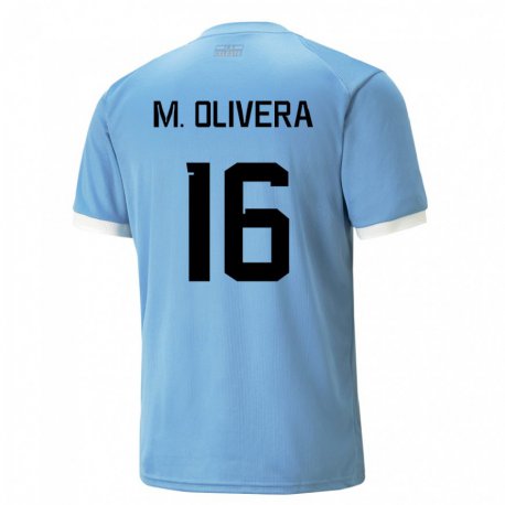 Kandiny Enfant Maillot Uruguay Mathias Olivera #16 Bleue Tenues Domicile 22-24 T-shirt
