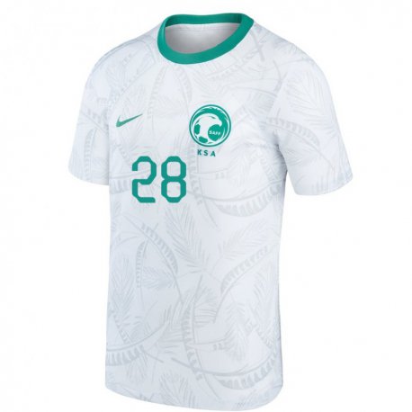Kandiny Enfant Maillot Arabie Saoudite Mohamed Kanno #28 Blanc Tenues Domicile 22-24 T-shirt