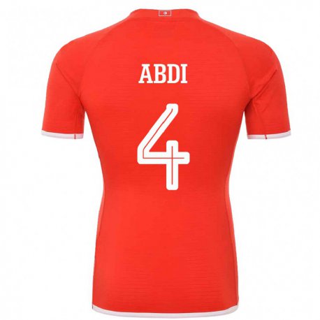 Kandiny Enfant Maillot Tunisie Ali Abdi #4 Rouge Tenues Domicile 22-24 T-shirt