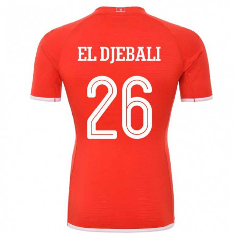 Kandiny Enfant Maillot Tunisie Chaim El Djebali #26 Rouge Tenues Domicile 22-24 T-shirt