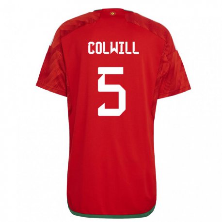 Kandiny Enfant Maillot Pays De Galles Rubin Colwill #5 Rouge Tenues Domicile 22-24 T-shirt