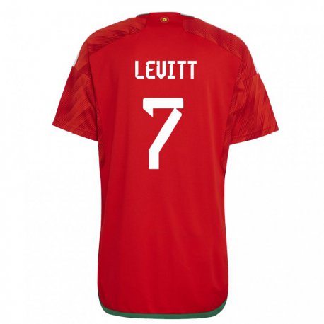 Kandiny Enfant Maillot Pays De Galles Dylan Levitt #7 Rouge Tenues Domicile 22-24 T-shirt