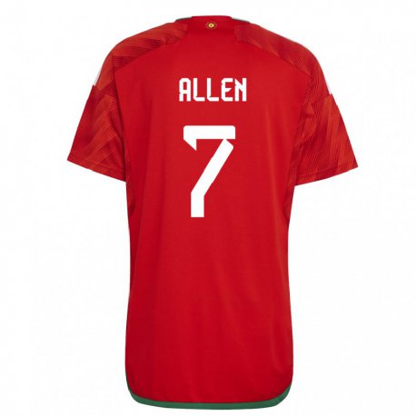 Kandiny Enfant Maillot Pays De Galles Joe Allen #7 Rouge Tenues Domicile 22-24 T-shirt