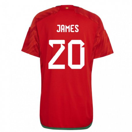 Kandiny Enfant Maillot Pays De Galles Daniel James #20 Rouge Tenues Domicile 22-24 T-shirt