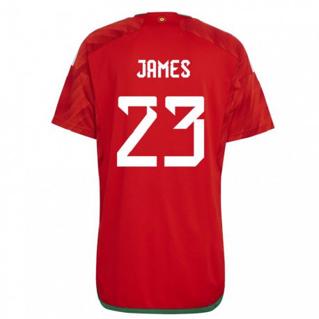Kandiny Enfant Maillot Pays De Galles Jordan James #23 Rouge Tenues Domicile 22-24 T-shirt