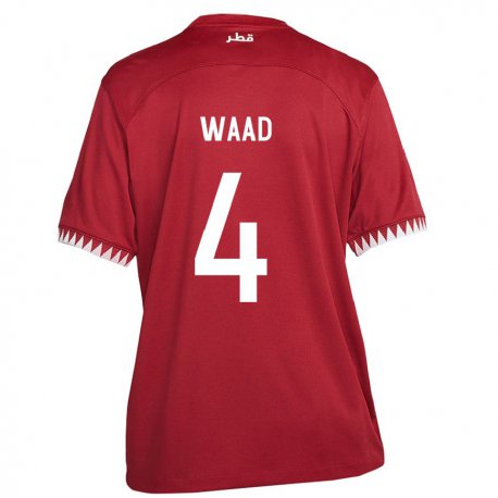 Kandiny Enfant Maillot Qatar Mohammed Waad #4 Bordeaux Tenues Domicile 22-24 T-shirt