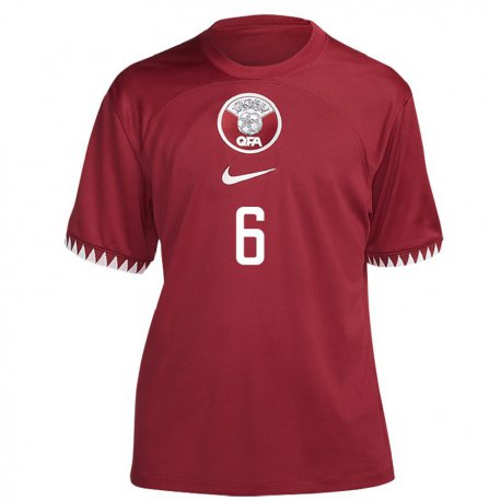 Kandiny Enfant Maillot Qatar Abdulaziz Hatem #6 Bordeaux Tenues Domicile 22-24 T-shirt