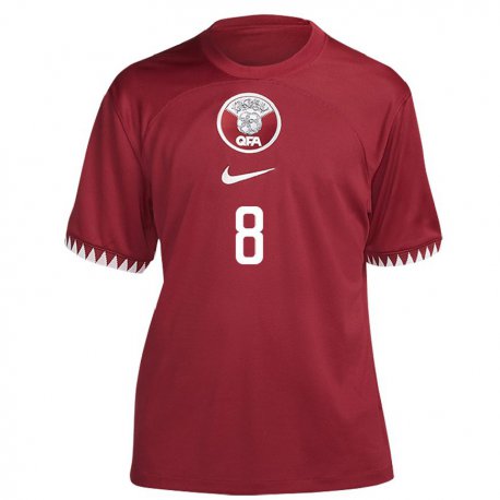 Kandiny Enfant Maillot Qatar Ali Asad #8 Bordeaux Tenues Domicile 22-24 T-shirt