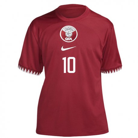 Kandiny Enfant Maillot Qatar Hasan Al Haydos #10 Bordeaux Tenues Domicile 22-24 T-shirt