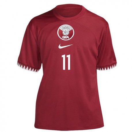 Kandiny Enfant Maillot Qatar Akram Afif #11 Bordeaux Tenues Domicile 22-24 T-shirt