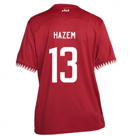 Kandiny Enfant Maillot Qatar Hazem Shehata #13 Bordeaux Tenues Domicile 22-24 T-shirt