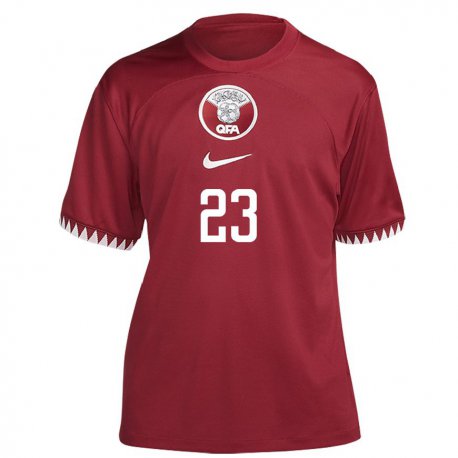 Kandiny Enfant Maillot Qatar Mustafa Mashaal #23 Bordeaux Tenues Domicile 22-24 T-shirt