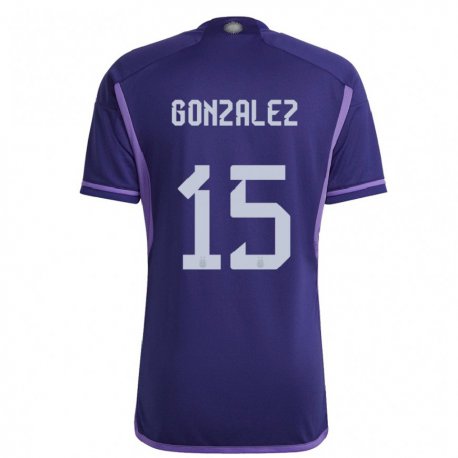 Kandiny Enfant Maillot Argentine Nicolas Gonzalez #15 Violet Tenues Extérieur 22-24 T-shirt