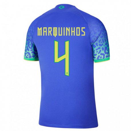 Kandiny Enfant Maillot Brésil Marquinhos #4 Bleue Tenues Extérieur 22-24 T-shirt