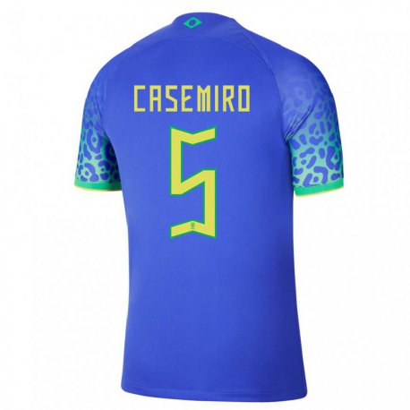Kandiny Enfant Maillot Brésil Casemiro #5 Bleue Tenues Extérieur 22-24 T-shirt