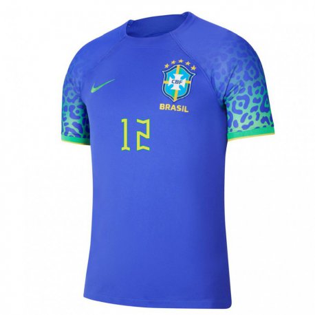 Kandiny Enfant Maillot Brésil Weverton #12 Bleue Tenues Extérieur 22-24 T-shirt