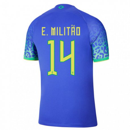 Kandiny Enfant Maillot Brésil Eder Militao #14 Bleue Tenues Extérieur 22-24 T-shirt