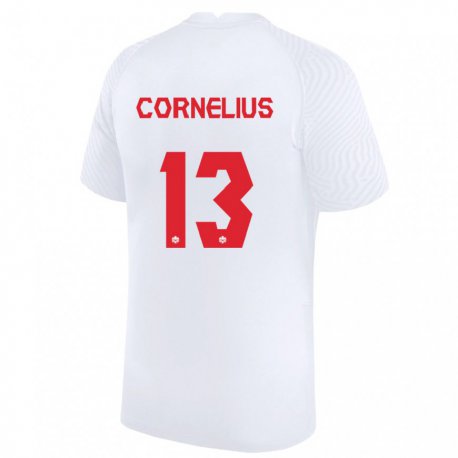 Kandiny Enfant Maillot Canada Derek Cornelius #13 Blanc Tenues Extérieur 22-24 T-shirt