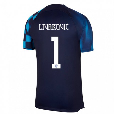 Kandiny Enfant Maillot Croatie Dominik Livakovic #1 Bleu Foncé Tenues Extérieur 22-24 T-shirt