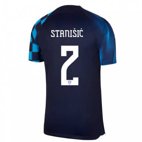 Kandiny Enfant Maillot Croatie Josip Stanisic #2 Bleu Foncé Tenues Extérieur 22-24 T-shirt