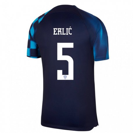 Kandiny Enfant Maillot Croatie Martin Erlic #5 Bleu Foncé Tenues Extérieur 22-24 T-shirt