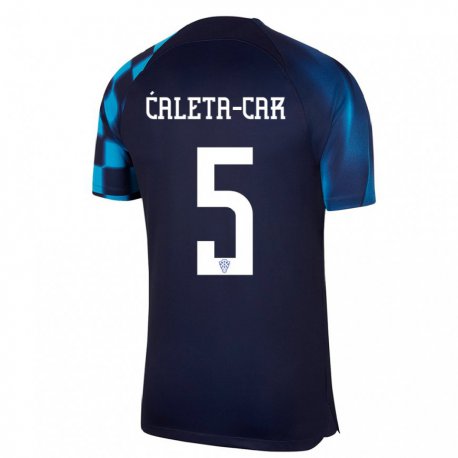 Kandiny Enfant Maillot Croatie Duje Caleta Car #5 Bleu Foncé Tenues Extérieur 22-24 T-shirt