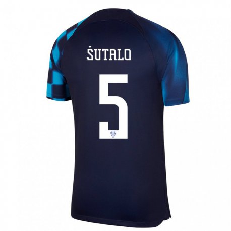 Kandiny Enfant Maillot Croatie Josip Sutalo #5 Bleu Foncé Tenues Extérieur 22-24 T-shirt