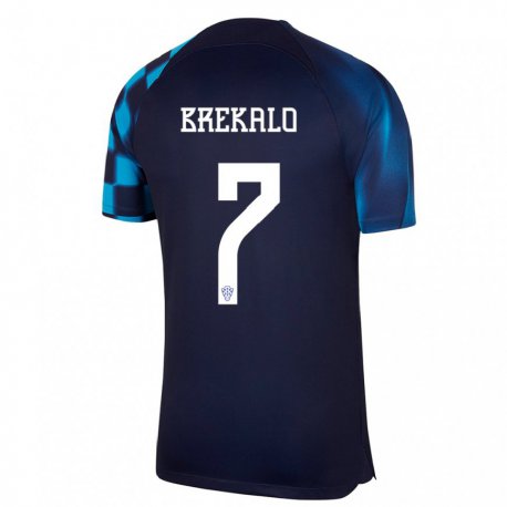 Kandiny Enfant Maillot Croatie Josip Brekalo #7 Bleu Foncé Tenues Extérieur 22-24 T-shirt
