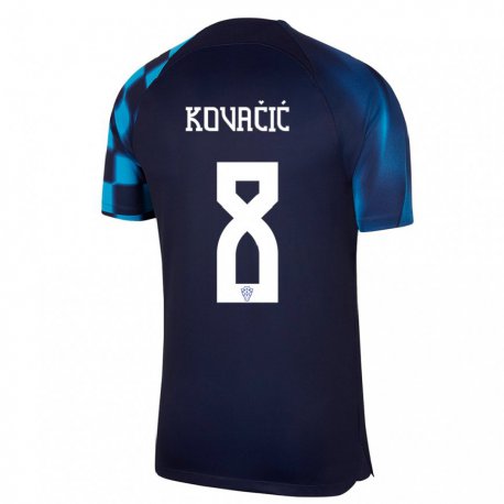 Kandiny Enfant Maillot Croatie Mateo Kovacic #8 Bleu Foncé Tenues Extérieur 22-24 T-shirt
