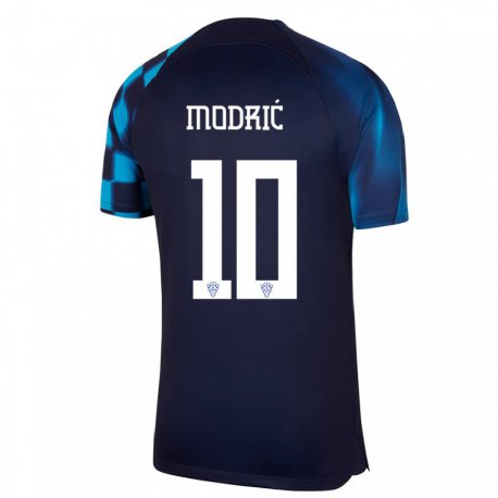 Kandiny Enfant Maillot Croatie Luka Modric #10 Bleu Foncé Tenues Extérieur 22-24 T-shirt