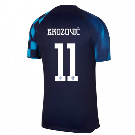 Kandiny Enfant Maillot Croatie Marcelo Brozovic #11 Bleu Foncé Tenues Extérieur 22-24 T-shirt
