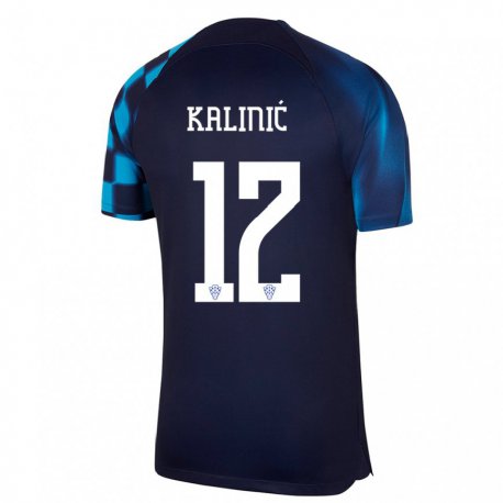 Kandiny Enfant Maillot Croatie Lovre Kalinic #12 Bleu Foncé Tenues Extérieur 22-24 T-shirt