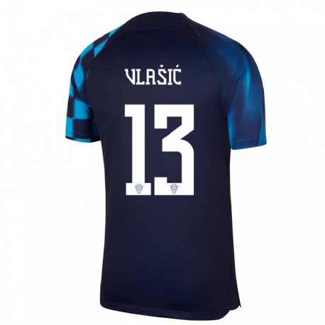 Kandiny Enfant Maillot Croatie Nikola Vlasic #13 Bleu Foncé Tenues Extérieur 22-24 T-shirt