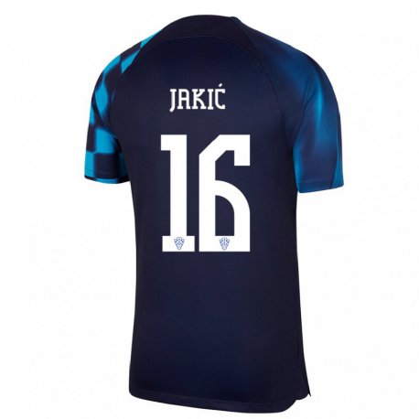 Kandiny Enfant Maillot Croatie Kristijan Jakic #16 Bleu Foncé Tenues Extérieur 22-24 T-shirt