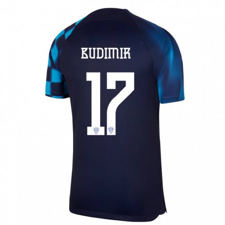 Kandiny Enfant Maillot Croatie Ante Budimir #17 Bleu Foncé Tenues Extérieur 22-24 T-shirt