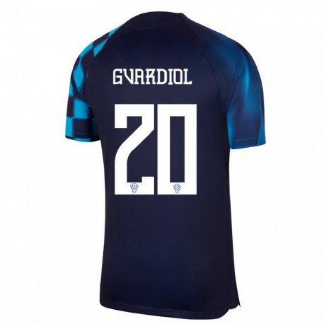 Kandiny Enfant Maillot Croatie Josko Gvardiol #20 Bleu Foncé Tenues Extérieur 22-24 T-shirt