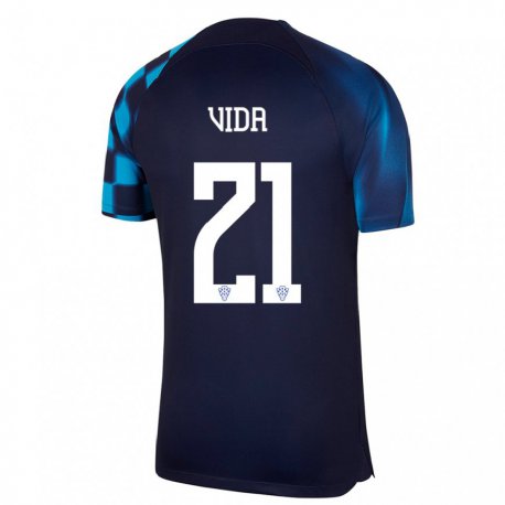 Kandiny Enfant Maillot Croatie Domagoj Vida #21 Bleu Foncé Tenues Extérieur 22-24 T-shirt